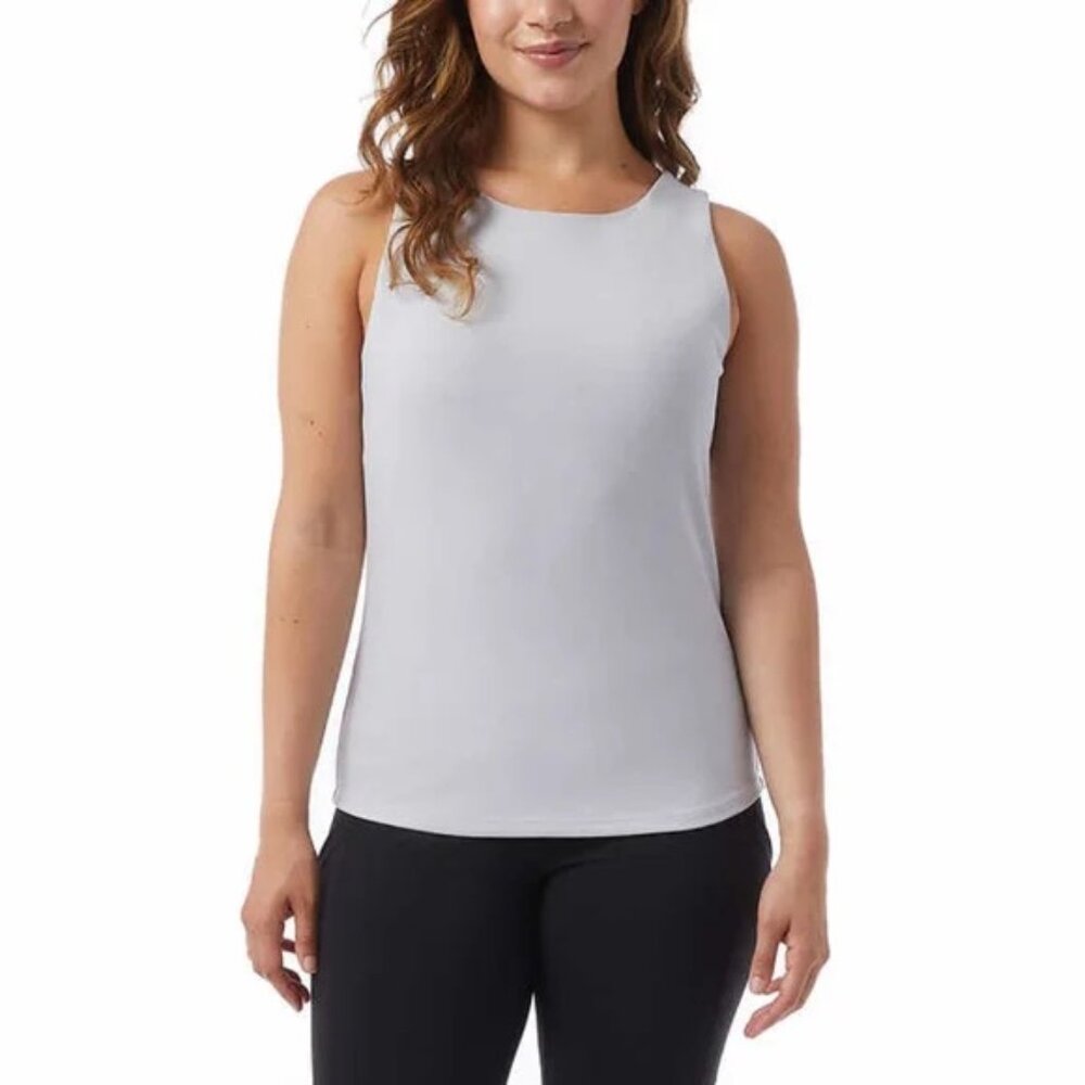 32 Degrees Cool Pearl Blue Ribbed Tank Built In Bra Women's L NWT Removable Pads
